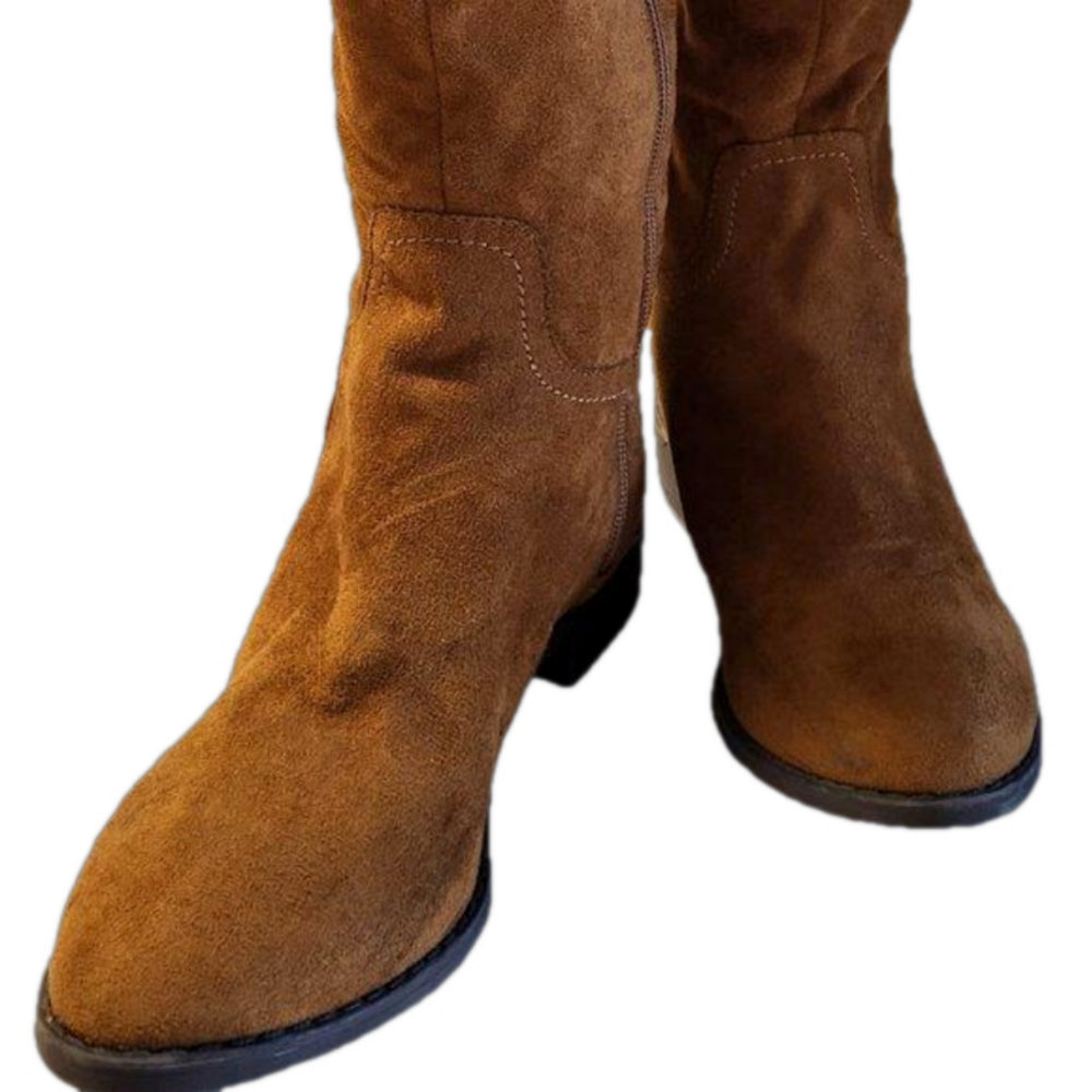Caramel Brown Faux Suede Ladies Boots, sz 7 1/2